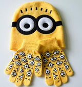 Hot! Cap + gloves Winter Hat Children Cartoon Hats Minions Glove Sets Fashion Baby Kids Warm Knit Small yellow people Gloves Hat