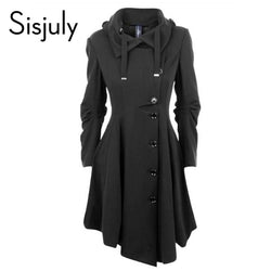 Sisjuly Asymmetric Black Coat Stand Collar Long Sleeve Women Overcoat Elegant Single-Breasted Long Sleeve Slim Fall Winter