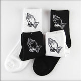 Fashion skate cotton crew socks of Virgin Mary gesture pattern for men women tide brand hip hop funny novelty  white black Funky