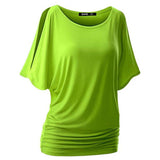 Spring Summer Womens O-neck T Shirt Short Sleeve Crewneck Cut Out Off Shoulder Top