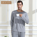 Qianxiu Pajamas  Modal Sleepwear O-neck Casual Stripe Lounge Wear Plus size Pajamas Set