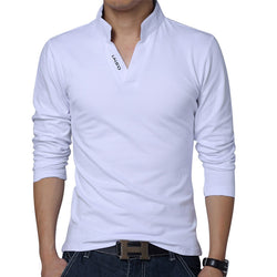 Polo shirts men's  Hot  Men Slim collar Solid color long-sleeved POLO shirt   Fashion Business Leisure style Brand male clothes