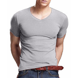 2017 Summer New Mens Tops Tees Cotton V Neck Short Sleeve T Shirt Men Fashion Trends Fitness Solid Tshirt Plus Size S-XL