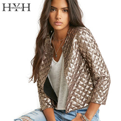 HYH HAOYIHUI 2017 Brand New Spring Style Vogue Lozenge Women Gold Sequins Jackets Three quater sleeve Fashion Coats Outwears