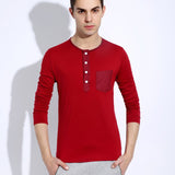 2015 Special Offer Free shipping Full Cotton O-neck Fashion New Button Fitting Long Sleeved T-shirt Solid T-Shirt
