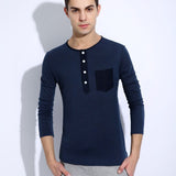 2015 Special Offer Free shipping Full Cotton O-neck Fashion New Button Fitting Long Sleeved T-shirt Solid T-Shirt