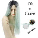 Grey Ombre Wig False Hair Synthetic Wigs for Black Women 26" Long Straight Natural Cheap Hair  jenner Gray Wig Female Hair