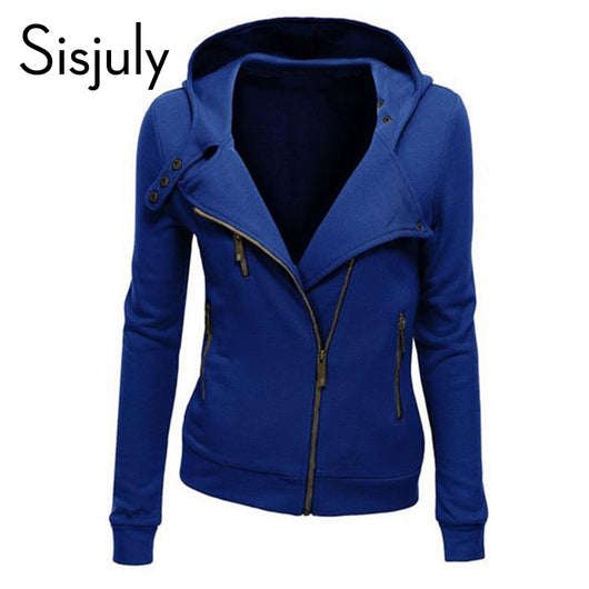 Sisjuly solid color hooded jacket long sleeve women hoodies sweatshirts black zipper autumn winter outerwear coats fashion