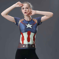 HOT WOMEN T-SHIRT BODYS ARMOUR MARVEL CAPTAIN AMERICA /SUPERMAN COMPRESSION T SHIRT GIRL UNDER FITNESS TIGHTS TOPS CLOTHING