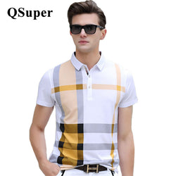 2017 Summer Men Polo Shirts Plaid Patchwork Short Sleeve Cool Mercerized Cotton Slim Fit Casual Business Men Shirts Luxury Brand
