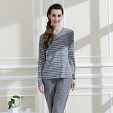 Qianxiu Pajamas  Modal Sleepwear O-neck Casual Stripe Lounge Wear Plus size Pajamas Set