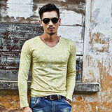 Hot 2017 New Arrival Spring Autumn Fashion Brand V-Neck Slim Fit Long Sleeve TShirt Men Trend Casual Men T-Shirt Korean T Shirts