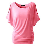 Spring Summer Womens O-neck T Shirt Short Sleeve Crewneck Cut Out Off Shoulder Top