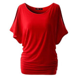 Spring Summer Womens O-neck T Shirt Short Sleeve Crewneck Cut Out Off Shoulder Top