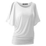 Spring Summer Womens O-neck T Shirt Short Sleeve Crewneck Cut Out Off Shoulder Top