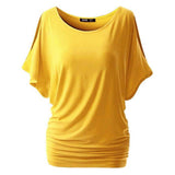 Spring Summer Womens O-neck T Shirt Short Sleeve Crewneck Cut Out Off Shoulder Top