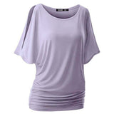 Spring Summer Womens O-neck T Shirt Short Sleeve Crewneck Cut Out Off Shoulder Top