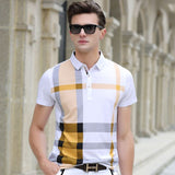 2017 Summer Men Polo Shirts Plaid Patchwork Short Sleeve Cool Mercerized Cotton Slim Fit Casual Business Men Shirts Luxury Brand
