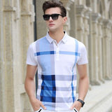 2017 Summer Men Polo Shirts Plaid Patchwork Short Sleeve Cool Mercerized Cotton Slim Fit Casual Business Men Shirts Luxury Brand