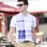 2017 Summer Men Polo Shirts Plaid Patchwork Short Sleeve Cool Mercerized Cotton Slim Fit Casual Business Men Shirts Luxury Brand