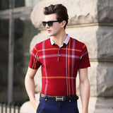 2017 Summer Men Polo Shirts Plaid Patchwork Short Sleeve Cool Mercerized Cotton Slim Fit Casual Business Men Shirts Luxury Brand