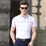 2017 Summer Men Polo Shirts Plaid Patchwork Short Sleeve Cool Mercerized Cotton Slim Fit Casual Business Men Shirts Luxury Brand