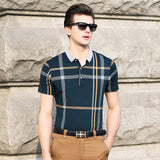 2017 Summer Men Polo Shirts Plaid Patchwork Short Sleeve Cool Mercerized Cotton Slim Fit Casual Business Men Shirts Luxury Brand
