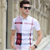 2017 Summer Men Polo Shirts Plaid Patchwork Short Sleeve Cool Mercerized Cotton Slim Fit Casual Business Men Shirts Luxury Brand