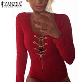 Plus Size 2016 ZANZEA Rompers Womens Slim Fit Playsuits Long Sleeve Tops Jumpsuit Sexy Bodysuit Short Overalls Ladies Lace Up