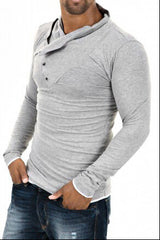 2016 New Autumn Mens 100% Cotton Oblique Button Collar T Shirt Fashion Men Long Sleeve T Shirts  Slim fit T-Shirt Solid Tee