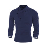 2016 New Autumn Mens 100% Cotton Oblique Button Collar T Shirt Fashion Men Long Sleeve T Shirts  Slim fit T-Shirt Solid Tee