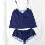 Satin Cami and  Shorts Set Lace Nightgowns Comfy  Pajamas  Pretty Nighties Artificial Silk Sleepwear Sets