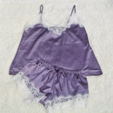 Satin Cami and  Shorts Set Lace Nightgowns Comfy  Pajamas  Pretty Nighties Artificial Silk Sleepwear Sets