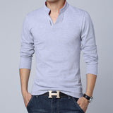 Polo shirts men's  Hot  Men Slim collar Solid color long-sleeved POLO shirt   Fashion Business Leisure style Brand male clothes