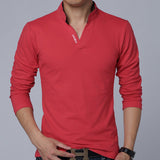 Polo shirts men's  Hot  Men Slim collar Solid color long-sleeved POLO shirt   Fashion Business Leisure style Brand male clothes