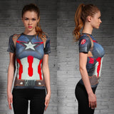HOT WOMEN T-SHIRT BODYS ARMOUR MARVEL CAPTAIN AMERICA /SUPERMAN COMPRESSION T SHIRT GIRL UNDER FITNESS TIGHTS TOPS CLOTHING
