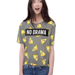 Pizza Print T-shirt Women cute Cake NO DRAMA Letters tops short sleeve shirts casual camisas femininasLisa's Store