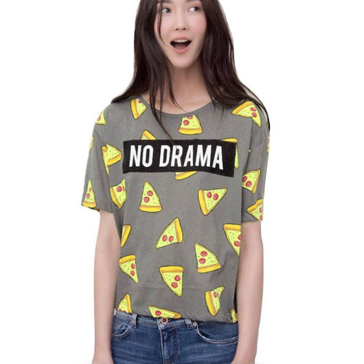 Pizza Print T-shirt Women cute Cake NO DRAMA Letters tops short sleeve shirts casual camisas femininasLisa's Store
