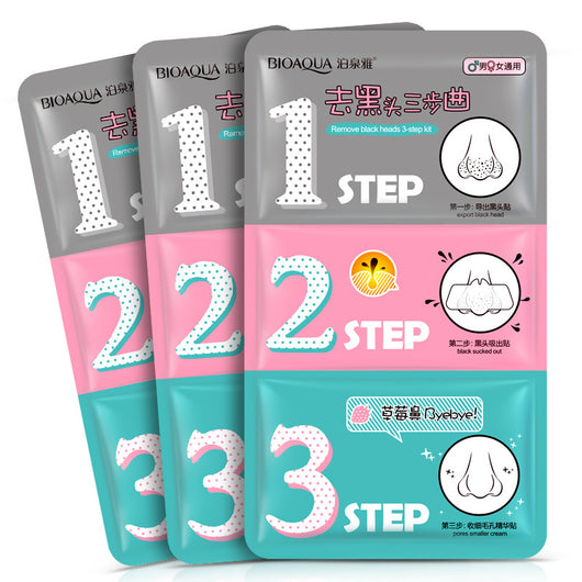 BIOAQUA 3 Step Remove Blackhead Kits To Shrink Clean Pores Nose Strips for Female/Male T Zone Care Set mascara preta cravos acne