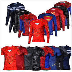 Marvel Super Heroes Avenger Batman T shirt Men Compression Armour Base Layer Long Sleeve Thermal Under Top Fitness XS-8XL