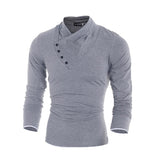 2016 New Autumn Mens 100% Cotton Oblique Button Collar T Shirt Fashion Men Long Sleeve T Shirts  Slim fit T-Shirt Solid Tee
