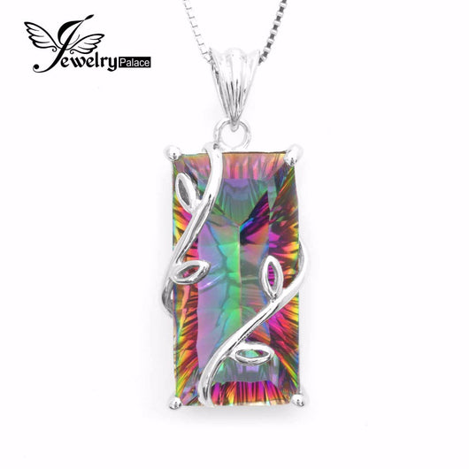 Huge 16ct Genuine Natural Fire Rainbow Mystic Topaz Pendant Charm Solid 925 Sterling Silver Vintage Fashion Women Jewelry 2016