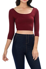 Womens Trendy Solid Color Basic Scooped Neck and Back Crop Top