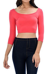 Womens Trendy Solid Color Basic Scooped Neck and Back Crop Top