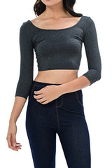 Womens Trendy Solid Color Basic Scooped Neck and Back Crop Top