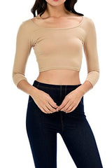 Womens Trendy Solid Color Basic Scooped Neck and Back Crop Top