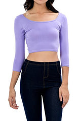 Womens Trendy Solid Color Basic Scooped Neck and Back Crop Top