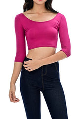 Womens Trendy Solid Color Basic Scooped Neck and Back Crop Top