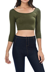 Womens Trendy Solid Color Basic Scooped Neck and Back Crop Top
