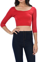Womens Trendy Solid Color Basic Scooped Neck and Back Crop Top
